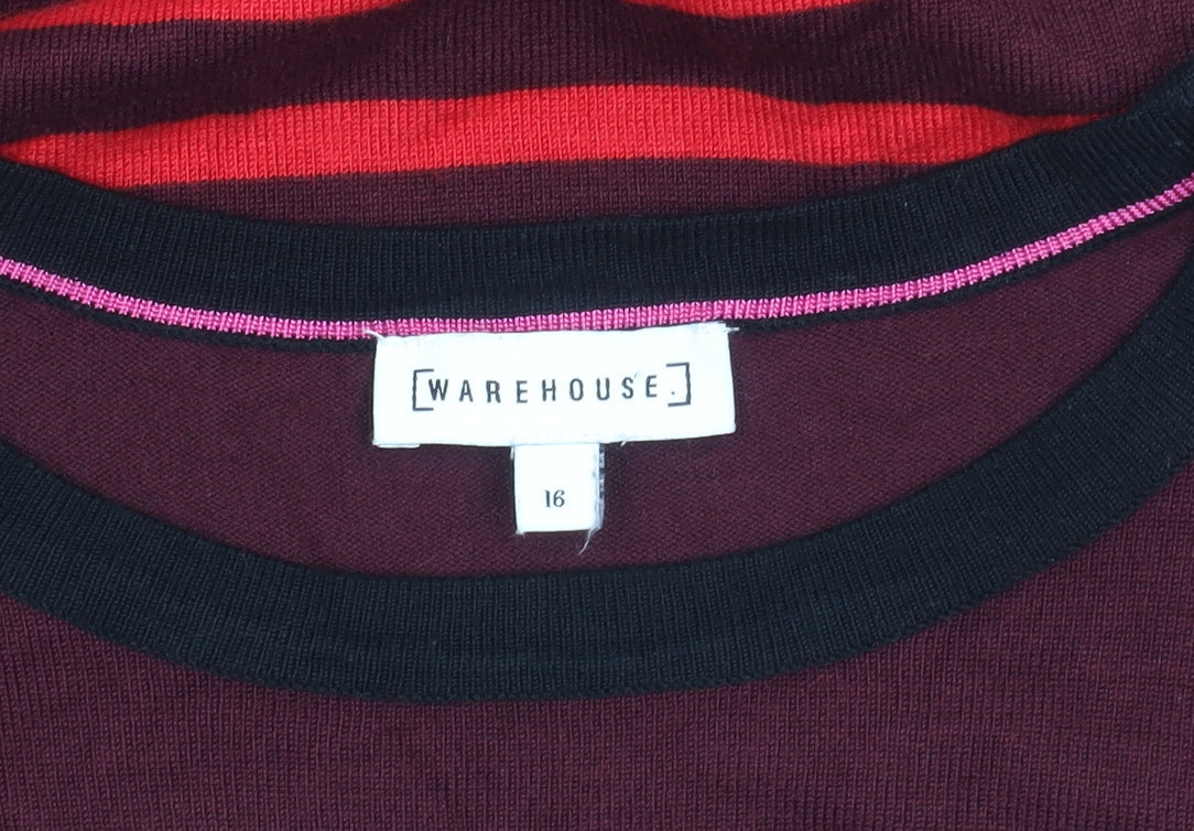Warehouse Women's Red Striped Pullover Jumper Size 16