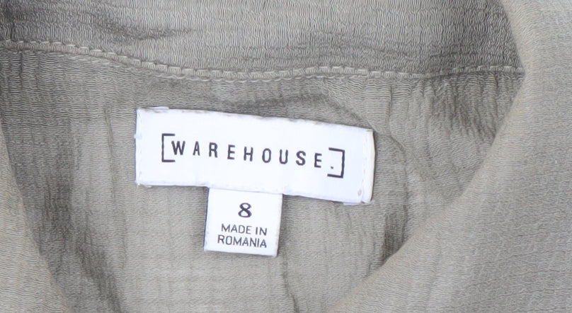 Warehouse Women's Beige Button-Up Shirt, Size 8