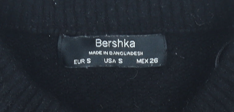 Bershka Women's Black Crew Neck Wool Blend Jumper, Size S