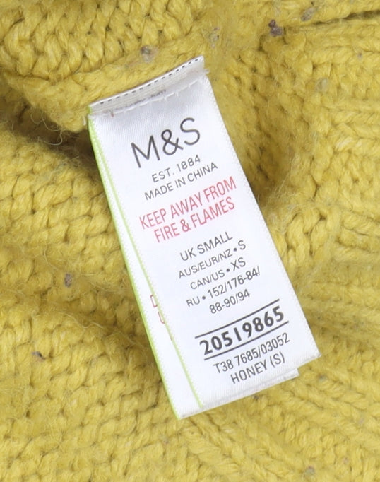 Marks and Spencer Women's Yellow Cable-Knit Sweater Small