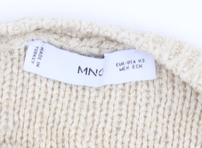 Mango Women's Beige Knit Blouse XS 3/4 Sleeve