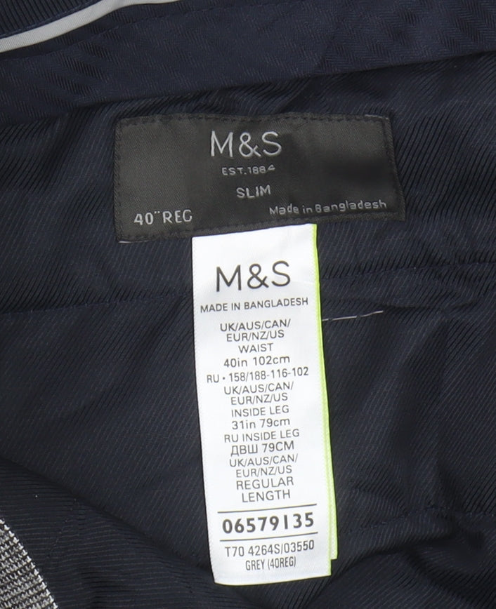 Marks & Spencer Men's Grey Slim Trousers, Size 40
