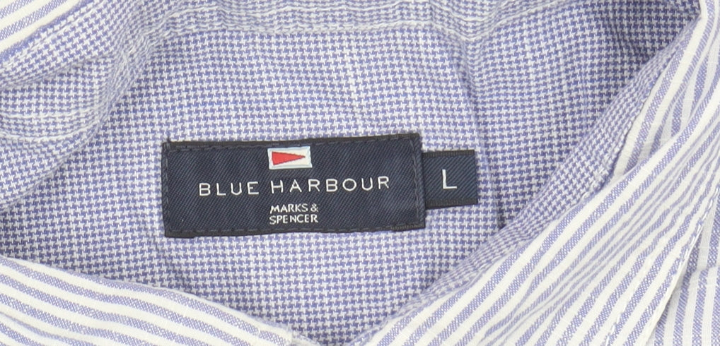 Marks & Spencer Blue Striped Men's Button-Up Shirt L