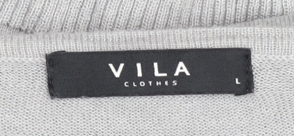 VILA Women's Grey Pullover Jumper, Size L, Cold Shoulder