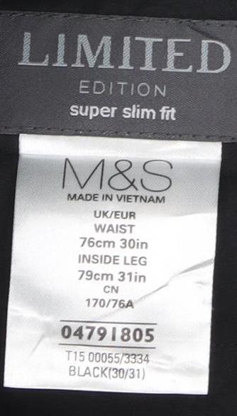 Marks & Spencer Men's Black Slim Trousers 30