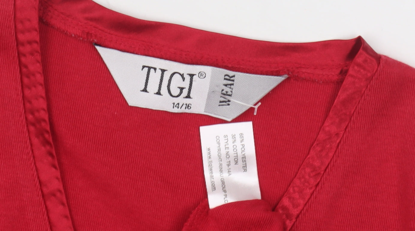 TIGI Women's Red V-Neck Long Sleeve Top Size 14