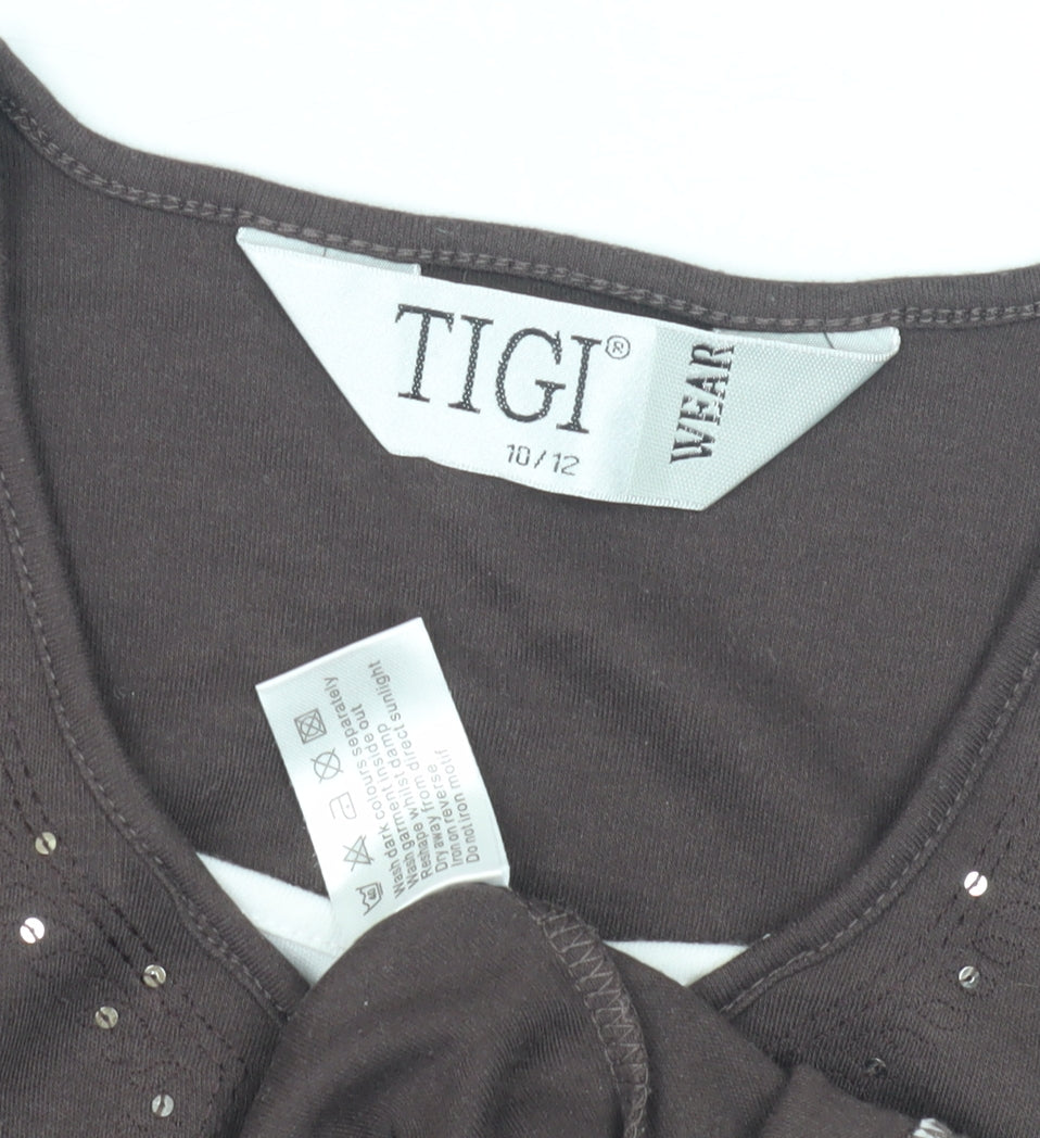 TIGI Women's Brown Studded T-Shirt Size 10 Casual
