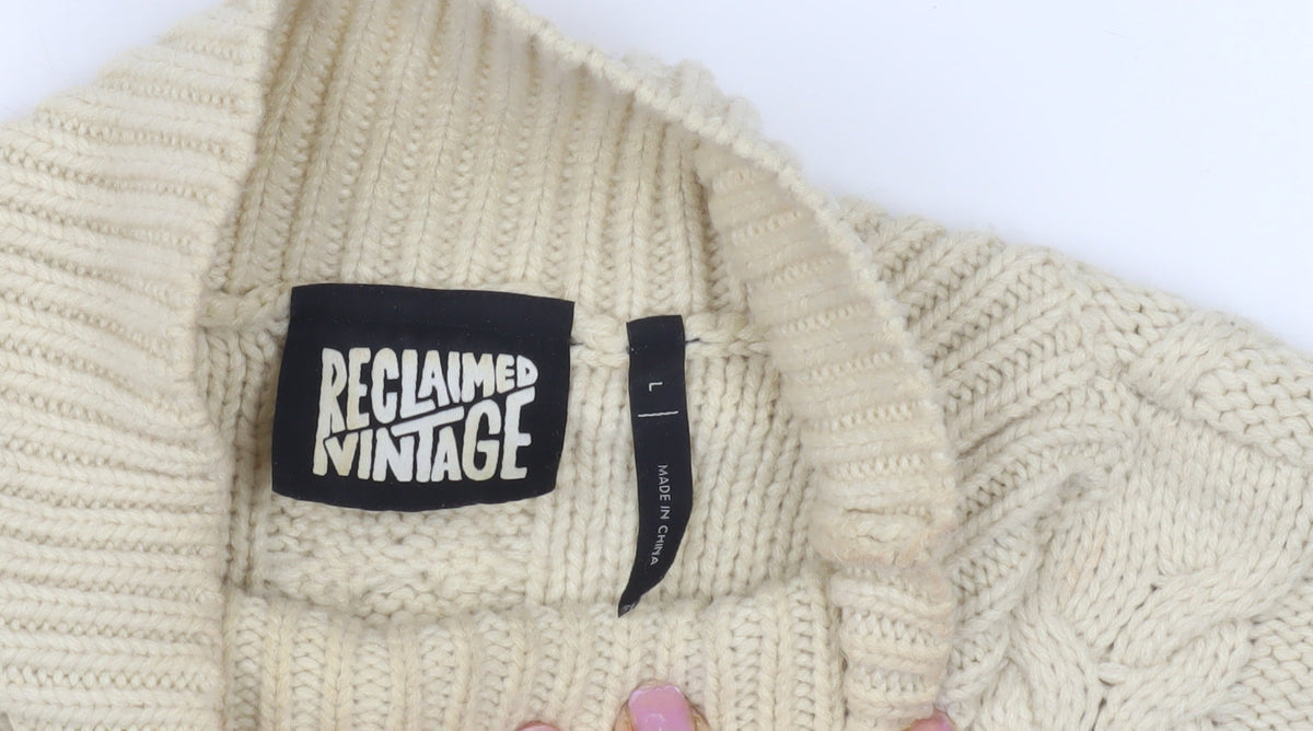 Reclaimed Vintage Women's Ivory Cable-Knit Mock Neck Cropped Jumper