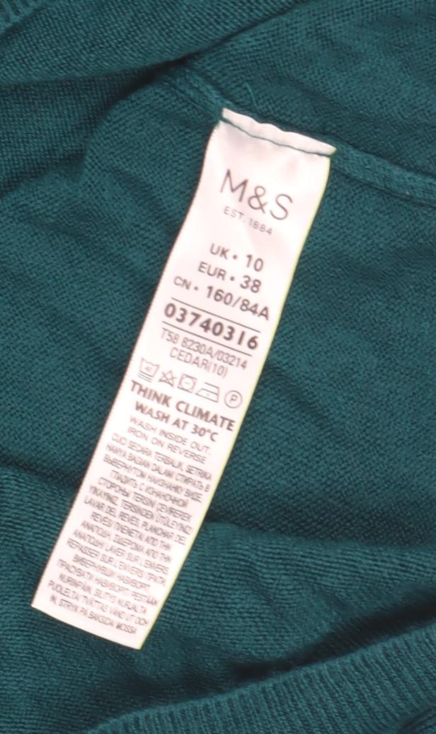 Marks & Spencer Women's Green Crew Neck Jumper Size 10