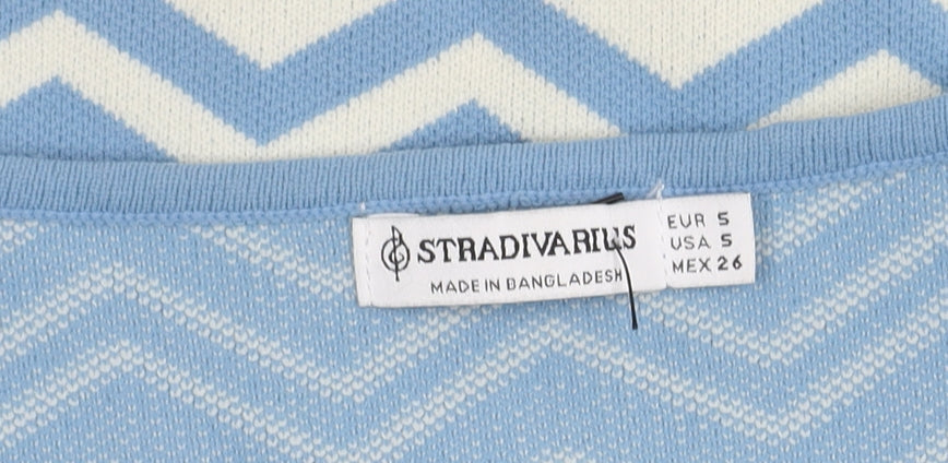 Stradivarius Women Blue Cropped Knit Blouse Size 6