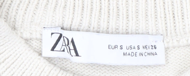 Zara Women's White Striped Pullover Jumper S