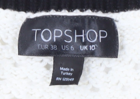Topshop Ivory Cable-Knit V-Neck Women's Jumper Size 10