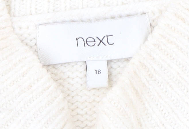 Next Ivory High Neck Cable-Knit Pullover Jumper - Size 18