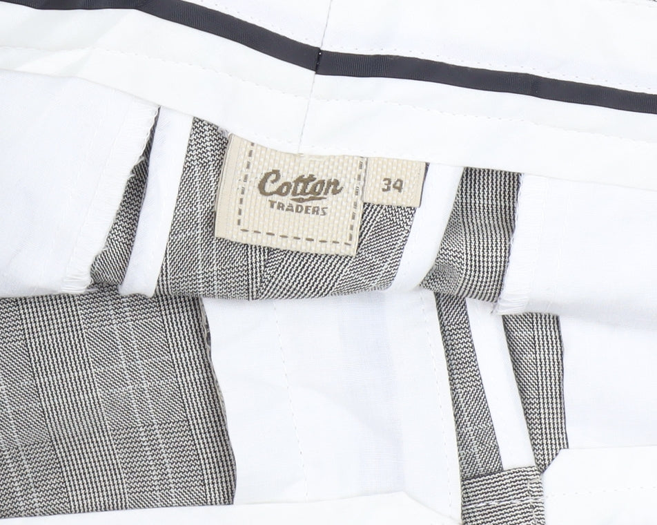 Cotton Traders Men's Grey Check Trousers 34