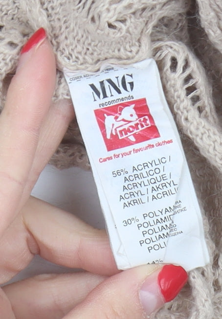 MNG Women's Beige Open-Knit Cardigan Size L