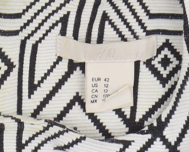 H&M Women's Geometric Shift Dress, Size 14, Black & White