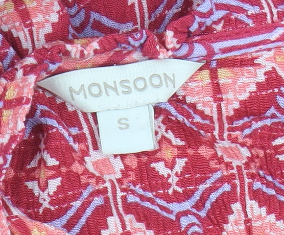 Monsoon Women's Pink Geometric Cap Sleeve Top, Size S