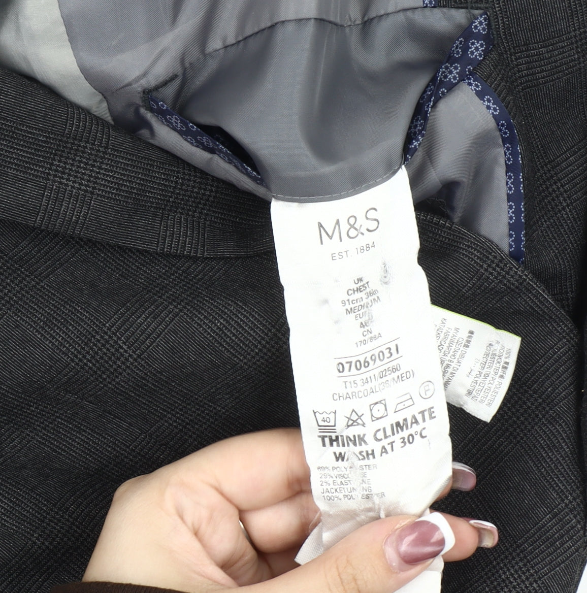 Marks & Spencer Men's Grey Check Blazer Jacket 36R