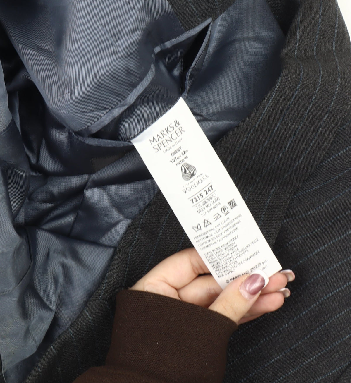 Marks & Spencer Men's Grey Striped Wool Blazer 42R