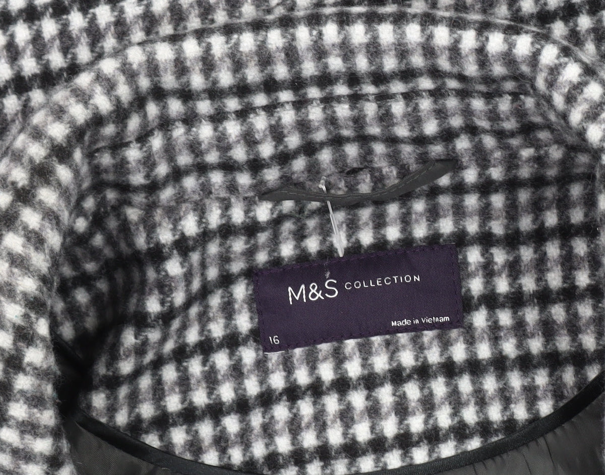 Marks & Spencer Women's Black Tweed Coat Size 16