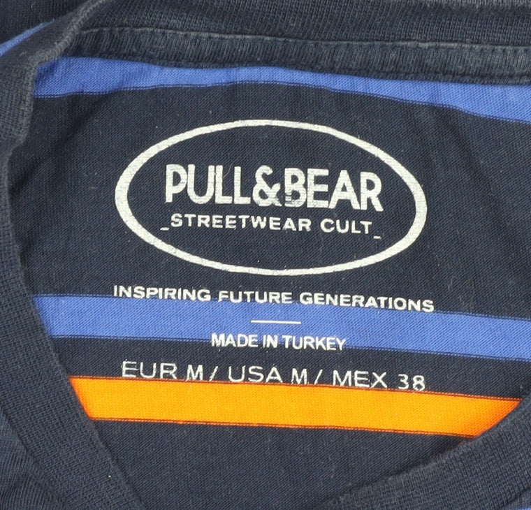 Pull&Bear Men's M Blue Striped T-Shirt