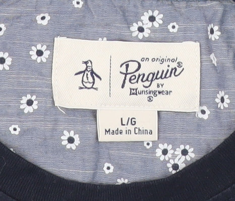 Original Penguin Men's Blue Cotton Crew Neck T-Shirt Large