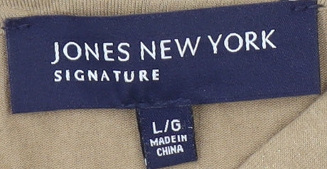 Jones New York Women's Beige Button-Up V-Neck Top, L