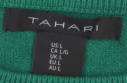 Tahari Women’s Green Pullover Jumper, Jewel Accent, Size L