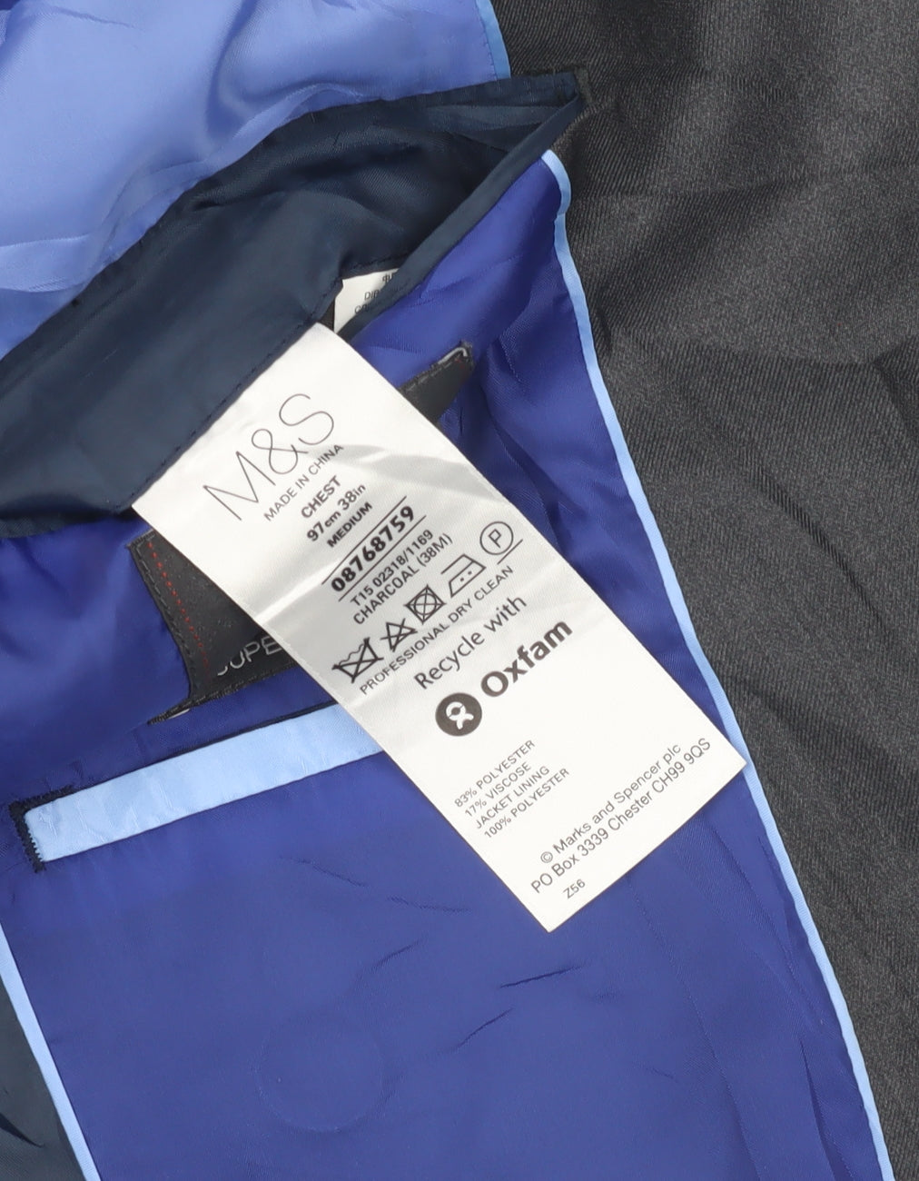 Marks & Spencer Men's Grey Blazer, Size 38 Regular Fit