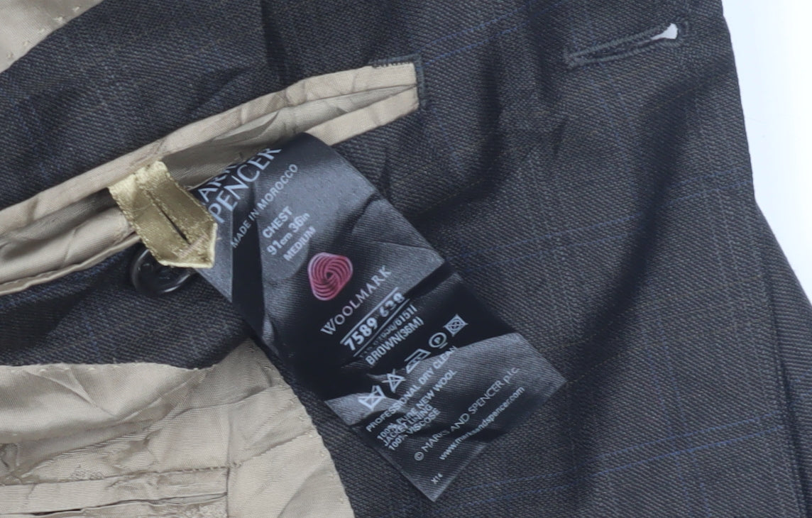 Marks & Spencer Men's Brown Check Blazer 36R