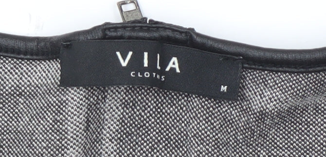 VILA Women's Black Check T-Shirt, Medium, Long Sleeve Casual