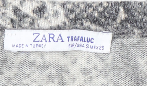 Zara Women's Grey Cropped Knit Top, Size S, Animal Print