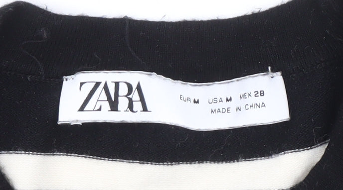 ZARA Women's Black Striped Crew Neck Pullover Jumper