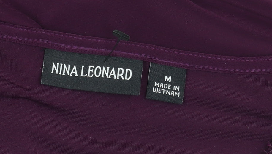 Nina Leonard Women's Purple Blouse Medium Chain V-Neck