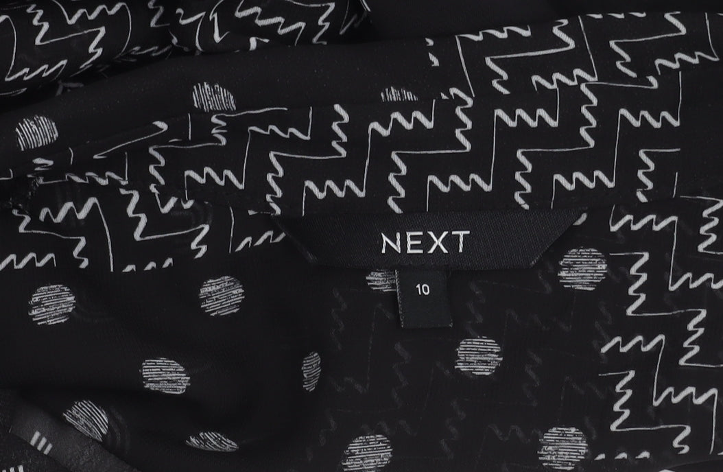 Next Women's Black Geometric Button-Up Shirt, Size 10