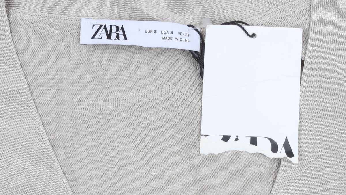 Zara Women's Beige Full Zip V-Neck Jumper, Size S