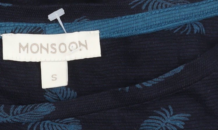 Monsoon Women's Blue Floral 3/4 Sleeve Dress S