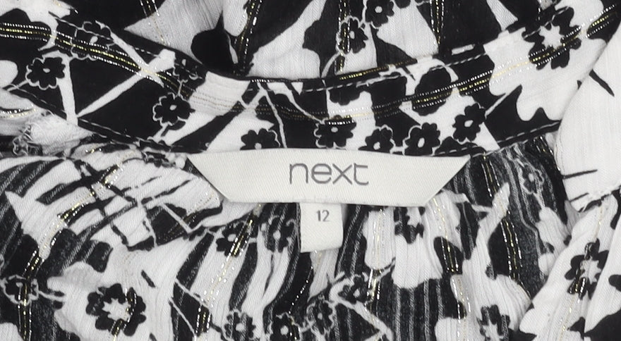 Next Women's Black Floral Puff Sleeve Top Size 12