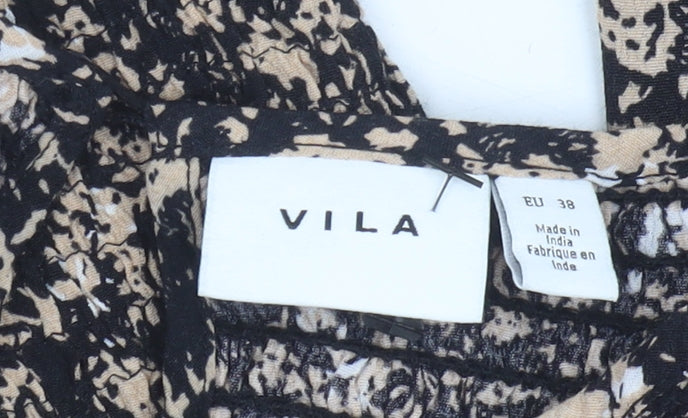 VILA Women's Floral Long Sleeve Blouse Black Beige Size 10