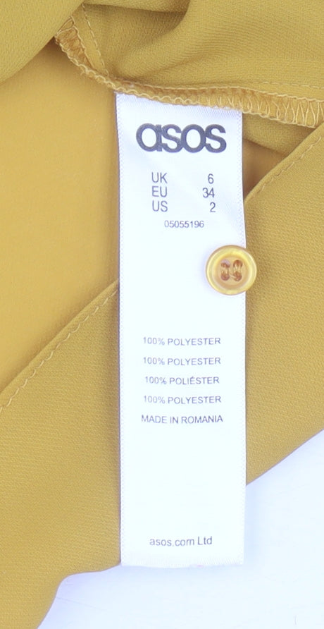 ASOS Women's Yellow Blouse, Size 6, Collared, Cold Shoulder