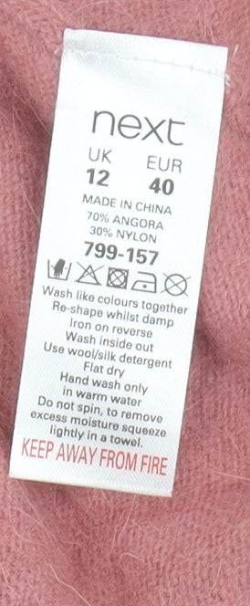 Next Women's Pink Open Front Cardigan Size 12 Angora Blend