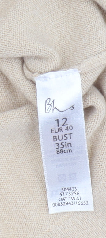 BHS Women Beige Size 12 Full Zip Mock Neck Jumper