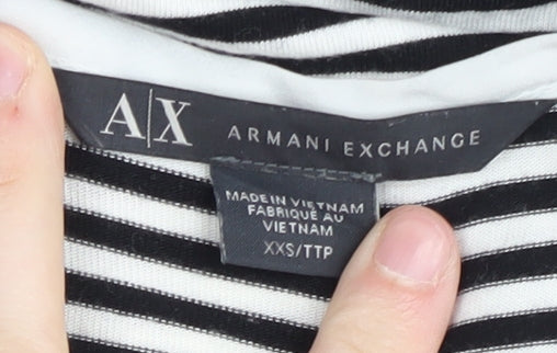 Armani Exchange Women's Black Stripe T-Shirt, 2XS, Rayon