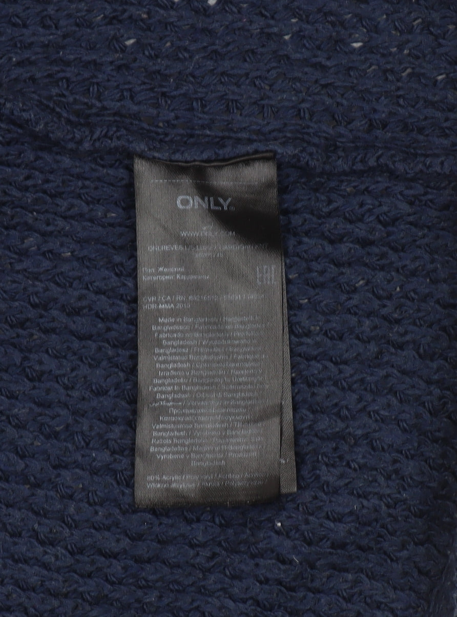 ONLY Women's Blue Open-Knit Open Front Cardigan L
