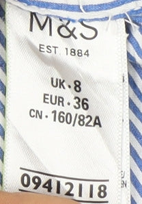 Marks & Spencer Women's Blue Striped Embroidered Button-Up Size 8