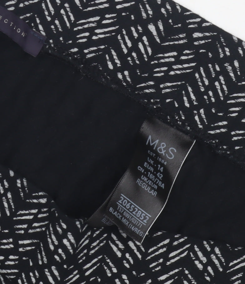 Marks and Spencer Women's Black Geometric Trousers, Size 14
