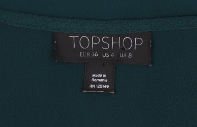 Topshop Women's Green Wrap Blouse UK 8 Long Sleeve