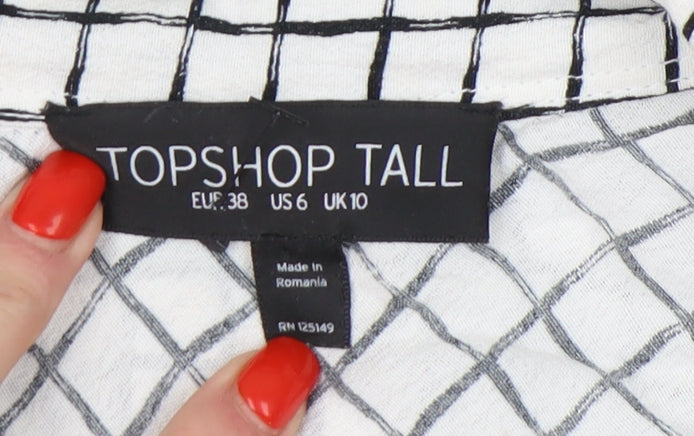 Topshop Tall Women's White Check Button-Up Shirt Size 10