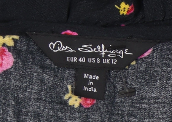 Miss Selfridge Floral Black Cropped Blouse UK 12 Women