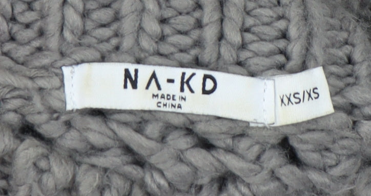NA-KD Women’s Grey Open-Knit High Neck Jumper 2XS